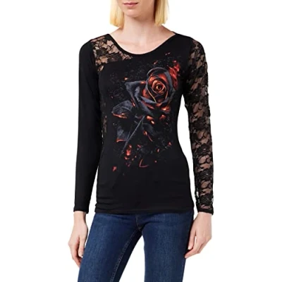 Obrázek Spiral Burnt Rose dámské tričko s dlouhým rukávem černé gotické, rockwear, černá