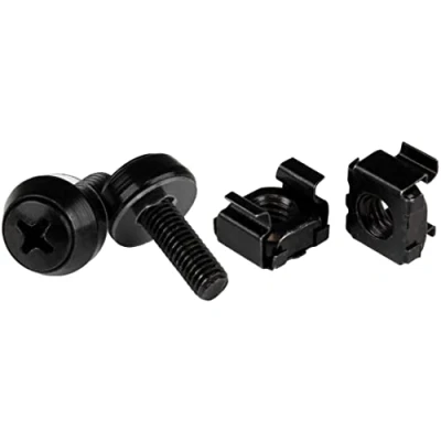Obrázek StarTech.com M5 x 12 mm šrouby a matice v kleci balení 50 ks černé montážní skříňové pro serverové racky