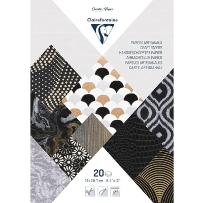 Obrázek Clairefontaine 95098C Block verleimt mit 20 Bögen Papier aus aller Welt (21 x 29,7 cm, geeignet für Scrapbooking) 1 Pack schwarz/weiß