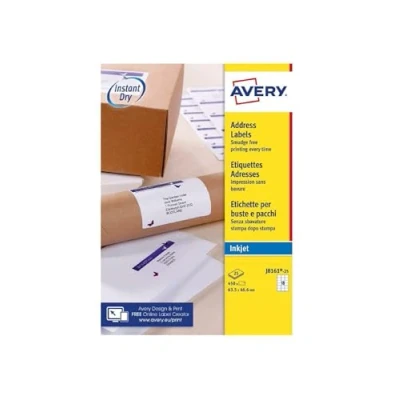 Obrázek AVERY Zweckform rychleschnoucí adresní etikety pro inkoustové tiskárny 18 na list 63,5 x 46,6 mm 450 etiket bílé