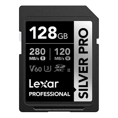 Obrázek Lexar SILVER pro SD karta 128 GB, UHS II karta, V60, U3, C10, čtení až 280 MB/s, 120MB/s zápis, SDXC DSLR/kameru/fotografy/video filmy/nadšence (LSDSIPR128G BNNAA)