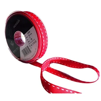 Obrázek Berisfords hrubé tkaná pásek s Eingefassten hrany, 15 mm, Červená/Bílá