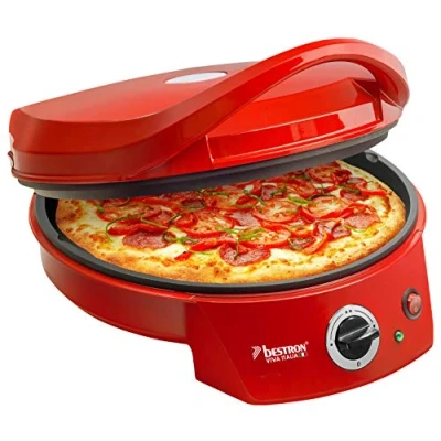 Obrázek Elektrická pec na pizzu Bestron APZ400, přípravu pizzy do 230 C, s horním/spodním ohřevem, vlastnoručně vyrobené nebo mražené pizzy, slané koláče, quiche wrapy Ø 27 cm, 1,8 W, barva: červená