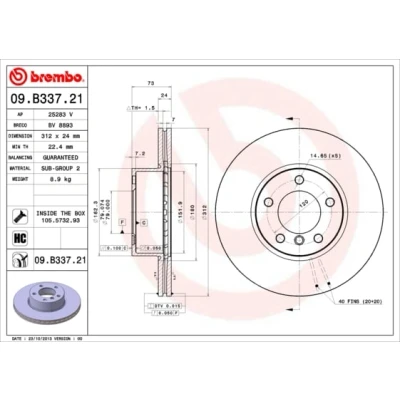 Obrázek Brembo 09.B337.21 Vordere Bremsscheibe mit UV Lackierung